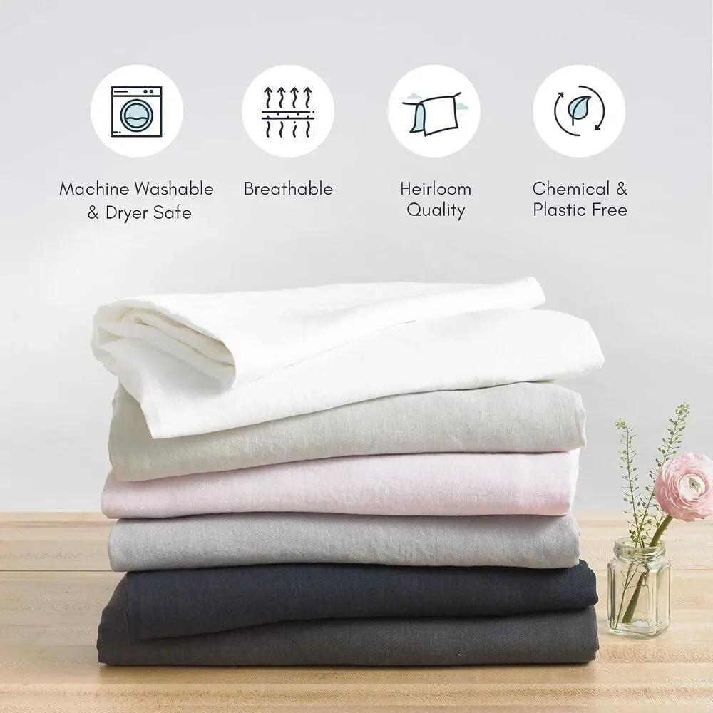 Baloo French Linen Throw 42x72 Duvet Cover White & Standard Shams Set